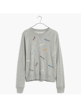 Madewell Embroidered Throwback Sweatshirt Hthr Concrete Size Small